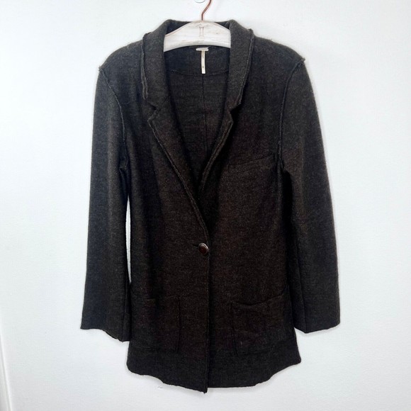 FP Beach Free People Womens Size XS Merino Wool One Button Blazer Jacket Brown - Picture 1 of 7